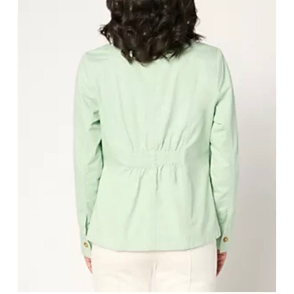 Joan Rivers New Cotton Signature Twill Cinched Back Blazer Green Medium Petite - Picture 2 of 13